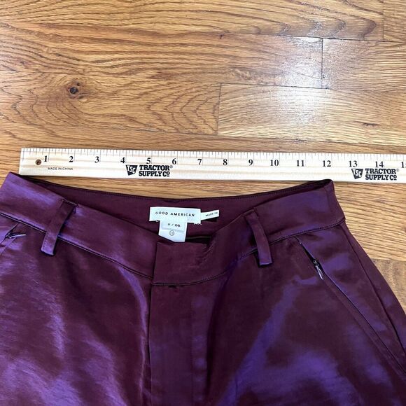 Good‎ American Washed Satin Straight Leg Pants In Malbec Burgundy Size 2/26 - Picture 4 of 5